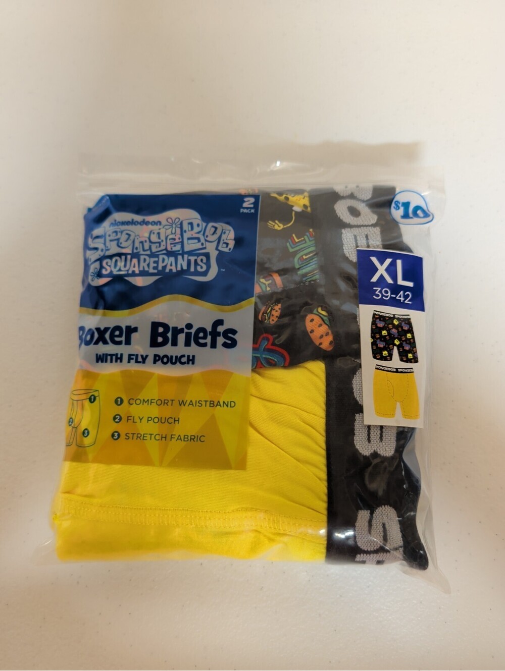 SpongeBob SquarePants Mens XL(39-42) Boxer Briefs W/Fly Pouch